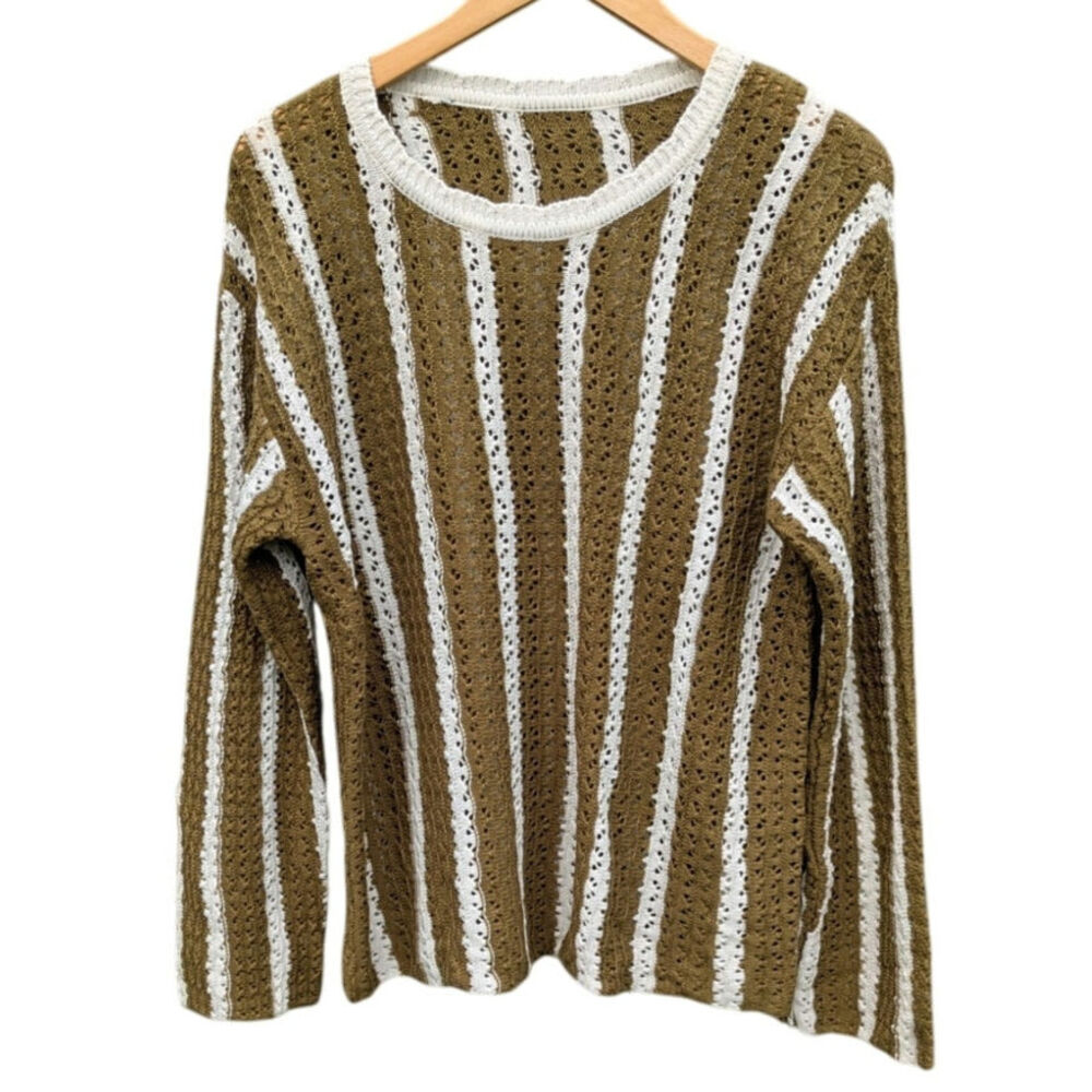 Knit Sweater fall cottage granny granola nature fairy camp boho crew neck L